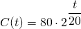 C(t)=80 \cdot 2^ \dfrac{t}{20}